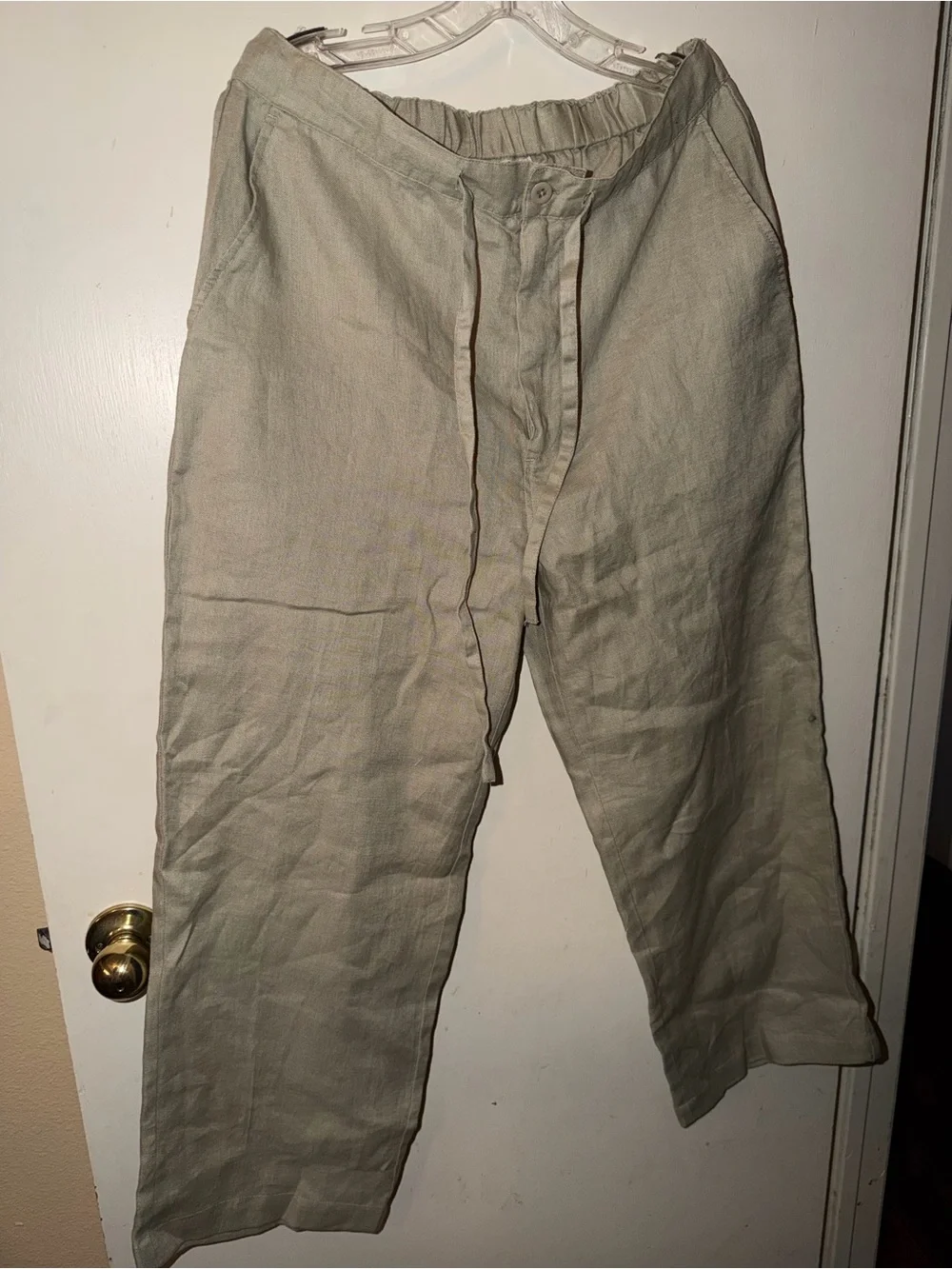 Island Republic Men’s Drawstring Linen Blend Pants in Light Khaki